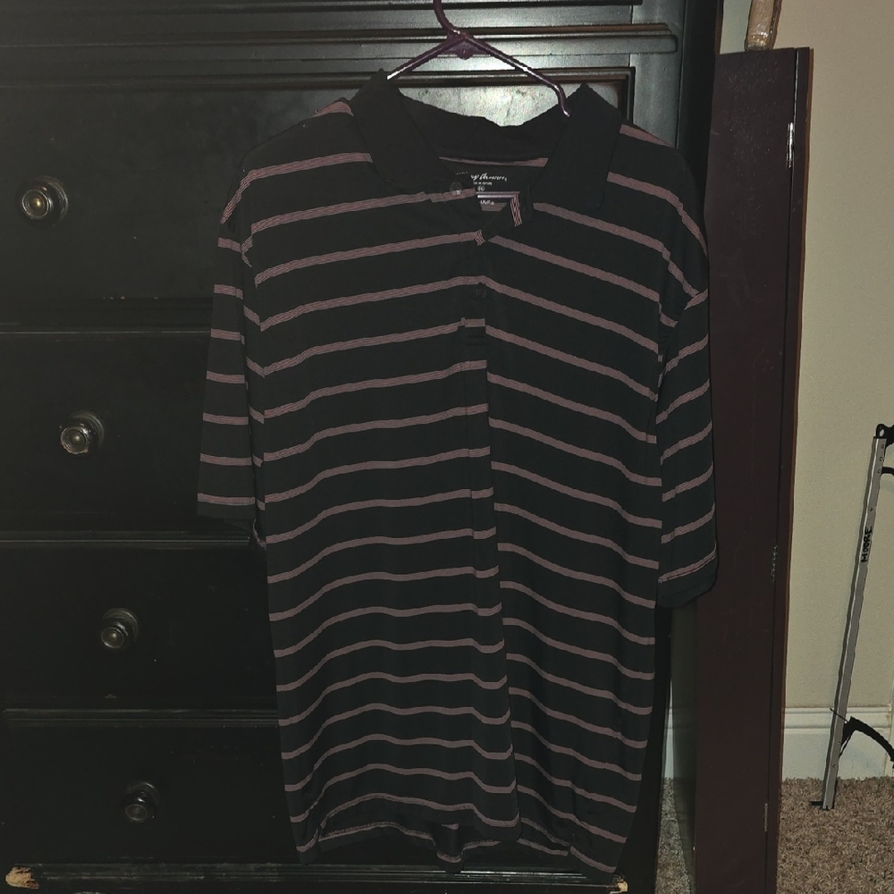 Black and Pink Striped Polo Shirt